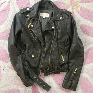 Michael Kors Army Green Leather Biker Jacket XS
